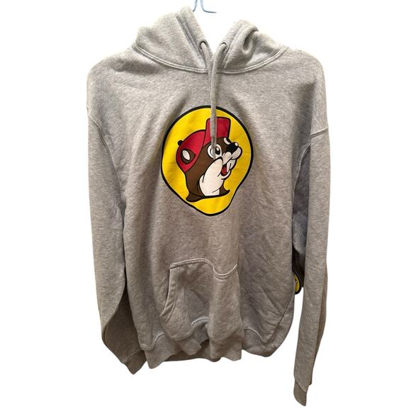 New Buc-ees Hoodie Sweatshirt Unisex Large Grey Beaver Logo Bucees Buc-ee's - Picture 1 of 3